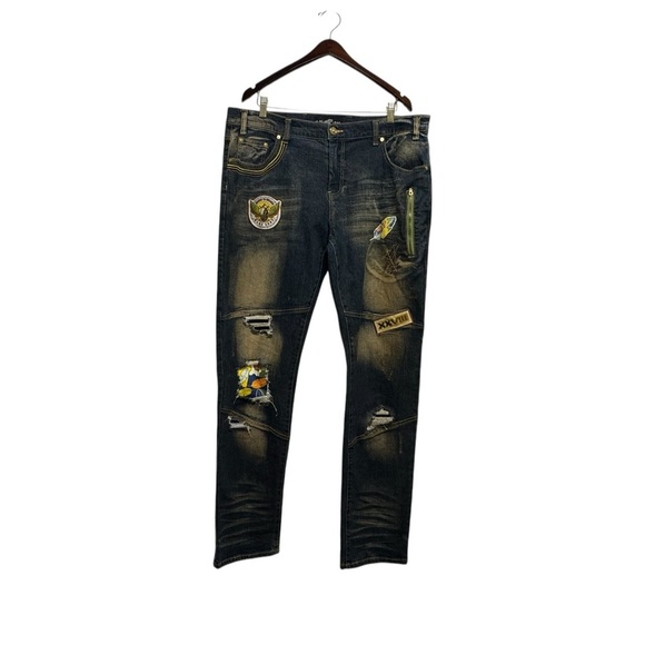 BLACK LEAF Men's Distressed Jeans Blue 38/34 - Picture 4 of 12